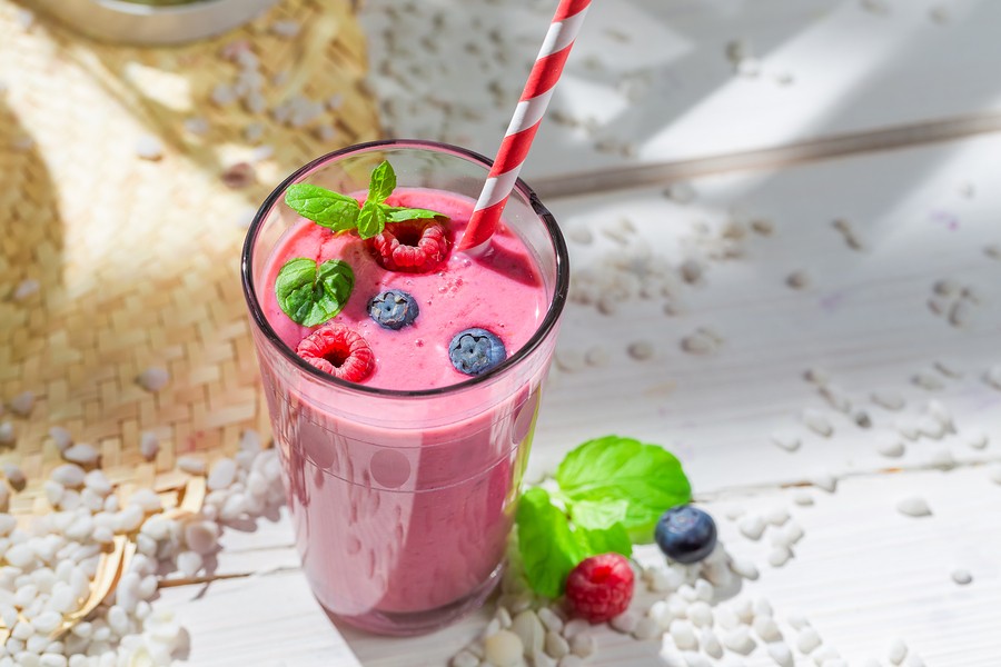 Yummy Smoothie With Fruity Yogurt On Old White Table