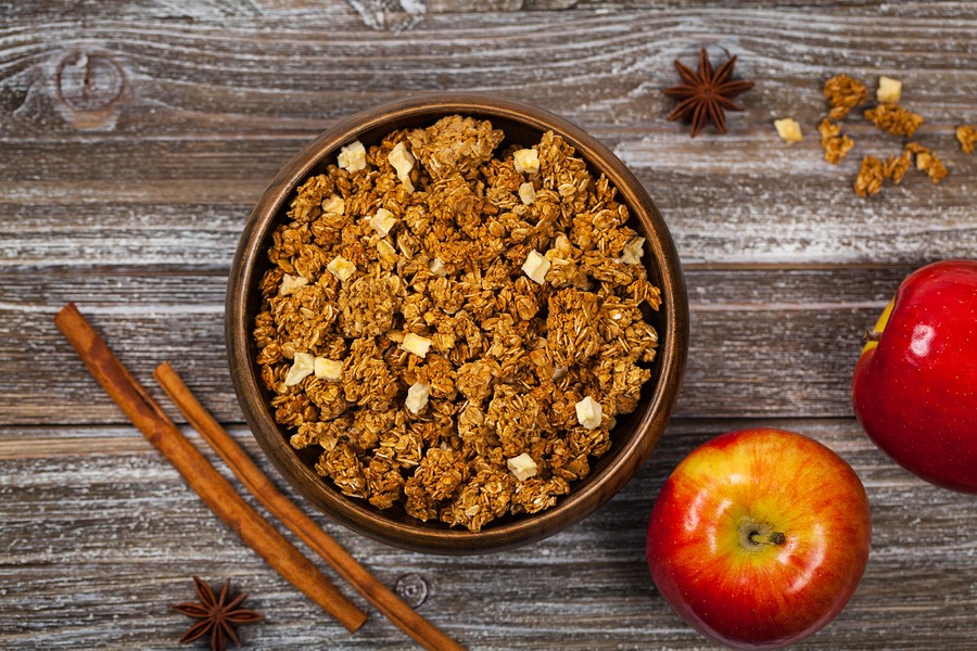 Apple Cinnamon Granola For Breakfast. Selective Focus.